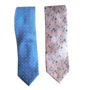 Lot of 2‎ 100% Silk Men's Tie Pastel Blue Pink Preppy Light Academia Business
